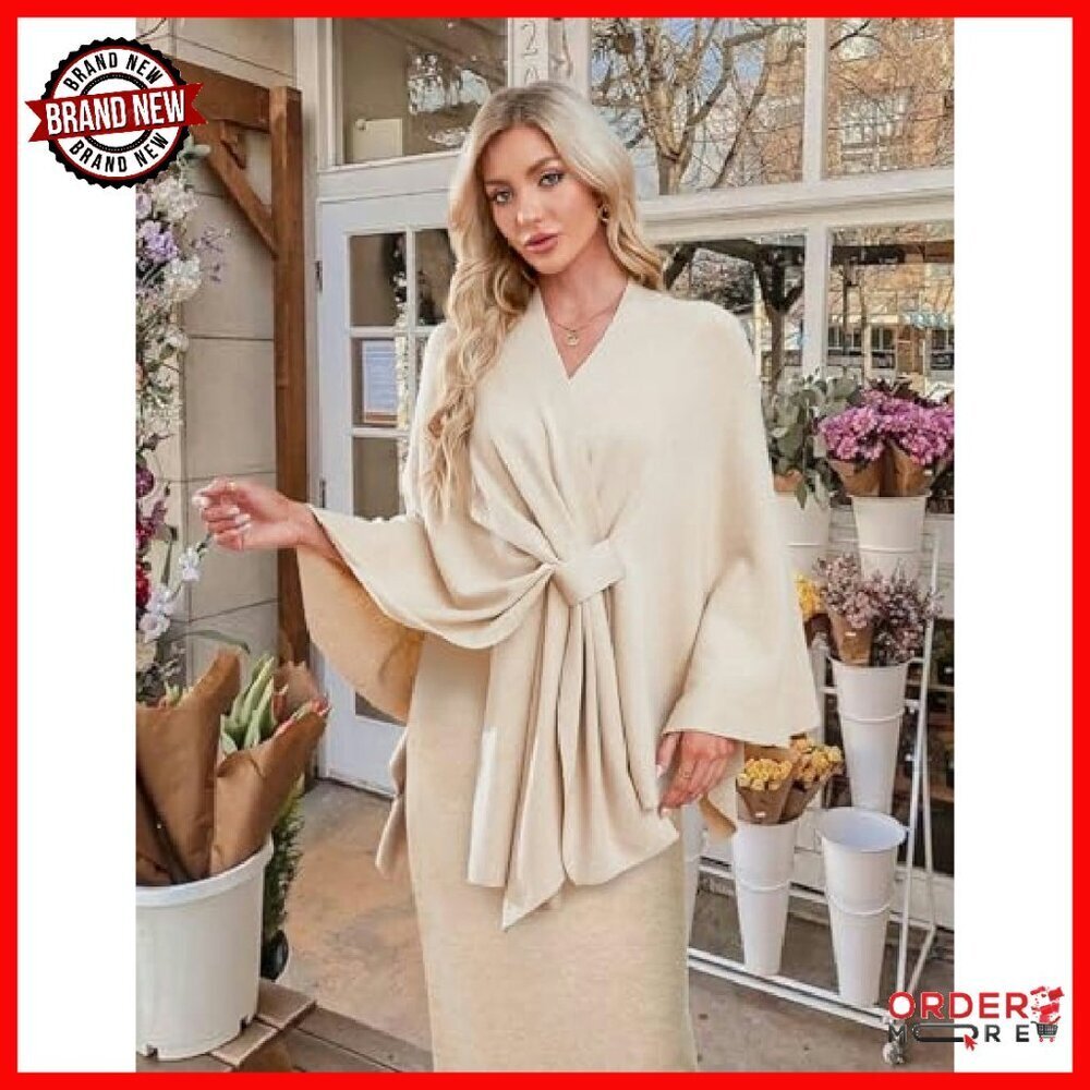 Soft Double Knit Poncho Shawl Wrap Open Front One Size Fits Most - Picture 4 of 8